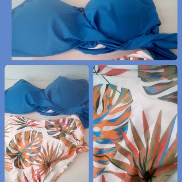 Blue top floral bottom briefs two-piece swimsuit.34 - Picture 7 of 8